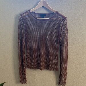 House of Harlow 1960 Rhinestone mesh long sleeve top